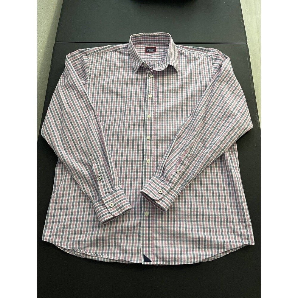 Untuckit Extra Large Tall Adult Shirt Button Up Pink Blue Plaid Long Sleeve Mens